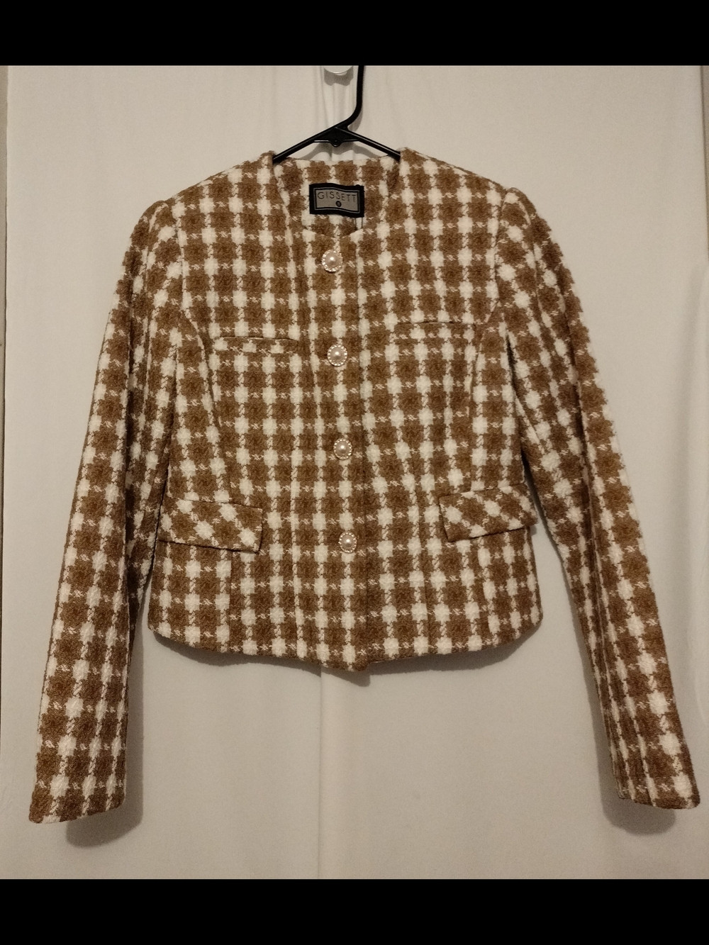 NWOT Gissett Brown & White Tweed Crop Jacket - Size S